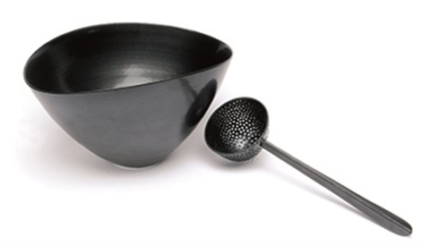 Prue Venables, Black bowl and pierced ladle_Photo_Terence_Boguejpg.jpg